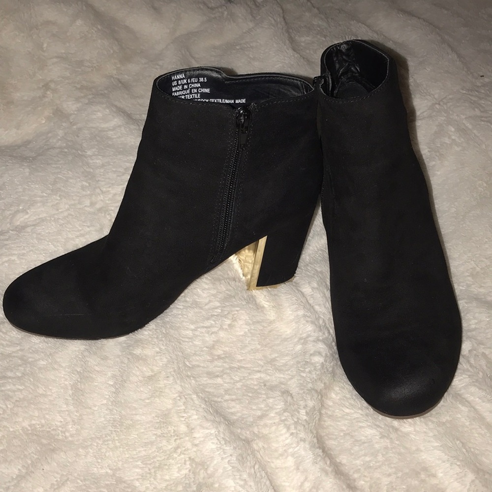 JustFab Black Booties with Gold Heel